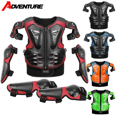 Armure de motocross enfant complète : gilet, coudières, genouillères