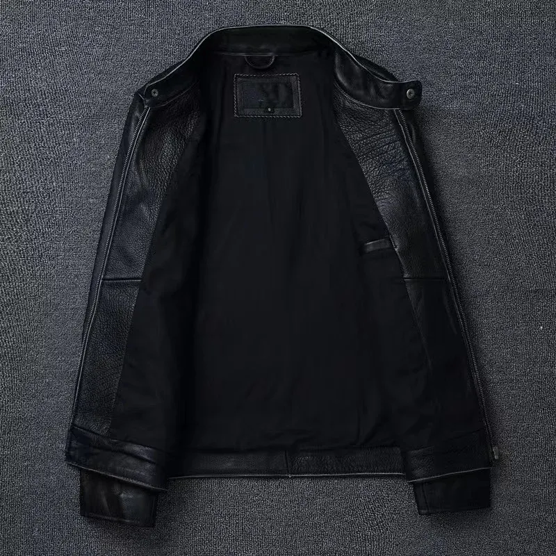 Blouson moto cuir de vache style café racer homme, photo 3