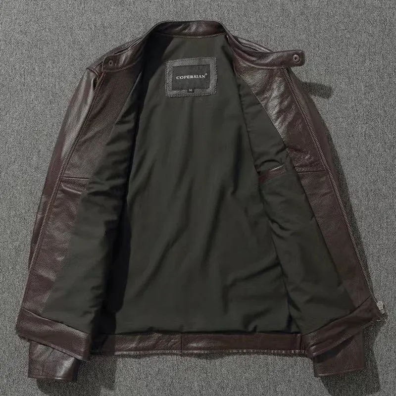 Blouson moto cuir de vache style café racer homme, photo 6