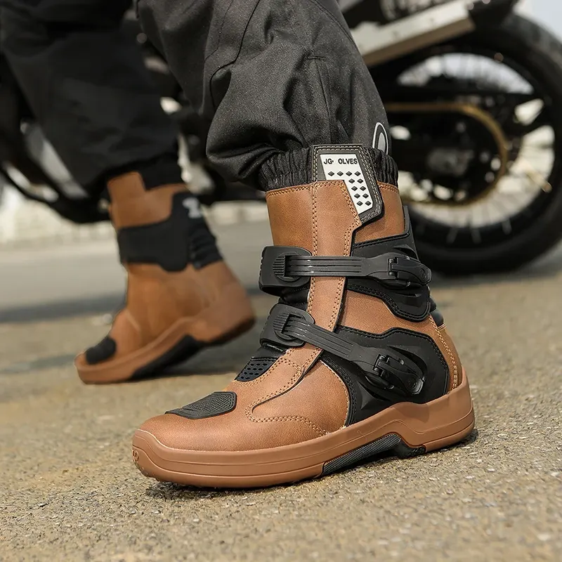 Bottes moto trail en cuir imperméables, double boucle, photo 5