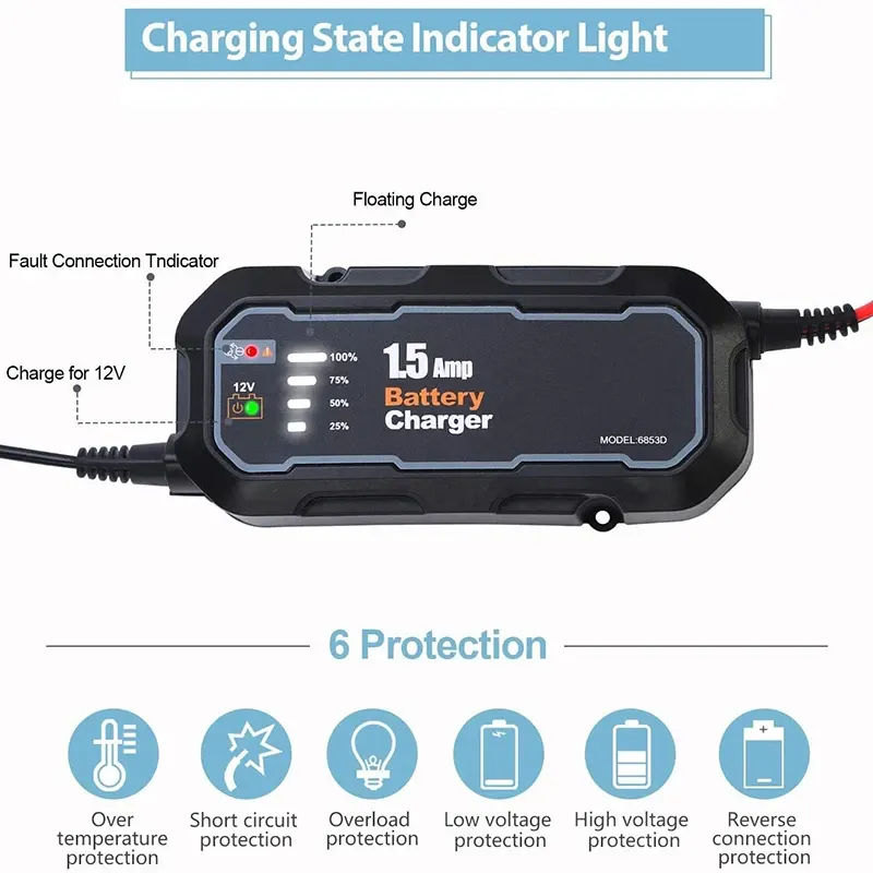 Chargeur et mainteneur de batterie moto intelligent 12 V 1,5 A, photo 2