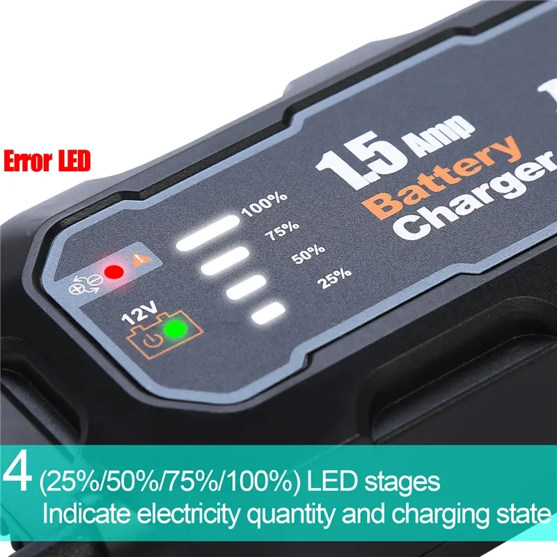 Chargeur et mainteneur de batterie moto intelligent 12 V 1,5 A, photo 5