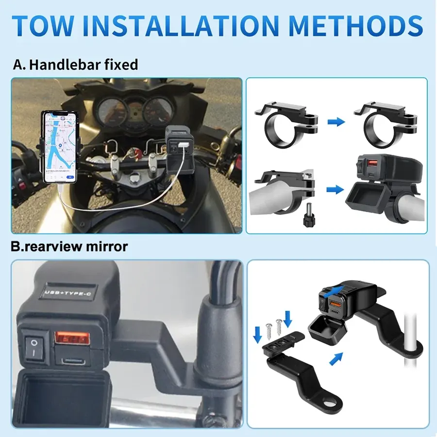 Chargeur USB moto guidon 60 W avec voltmètre, photo 5