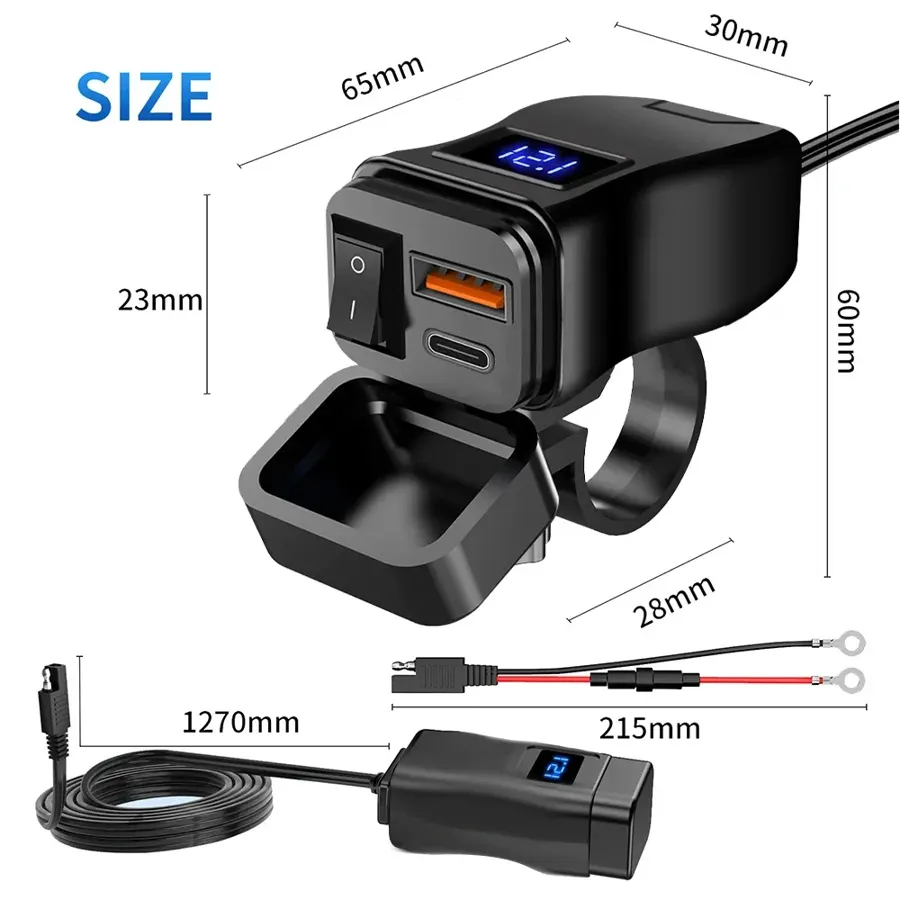 Chargeur USB moto guidon 60 W avec voltmètre, photo 6
