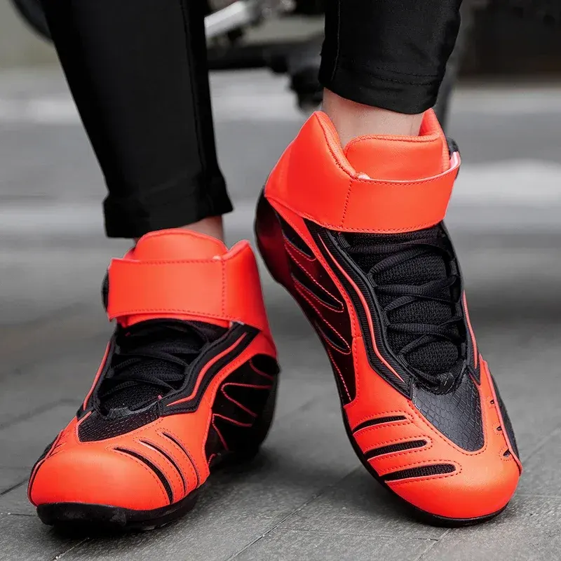 Chaussures moto homme et femme à serrage rotatif, rose, vert fluo ou orange, photo 3
