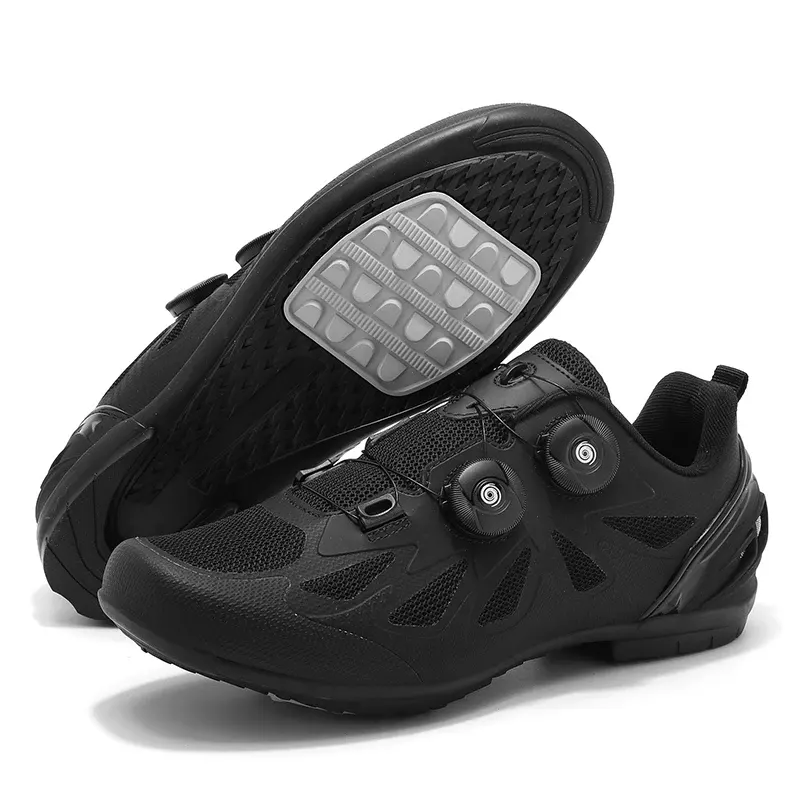 Chaussures vélo et VTT à semelle plate, serrage rotatif, homme et femme, couleur Noir
