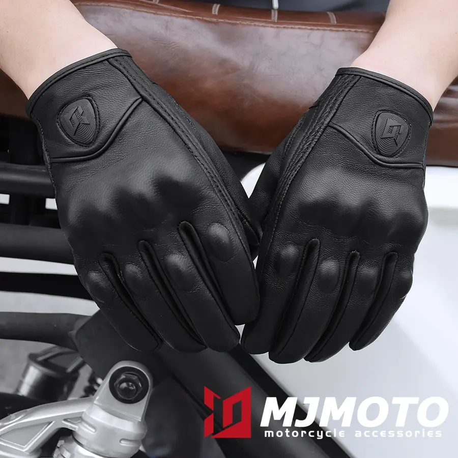 Gants moto cuir rétro perforés, photo 2