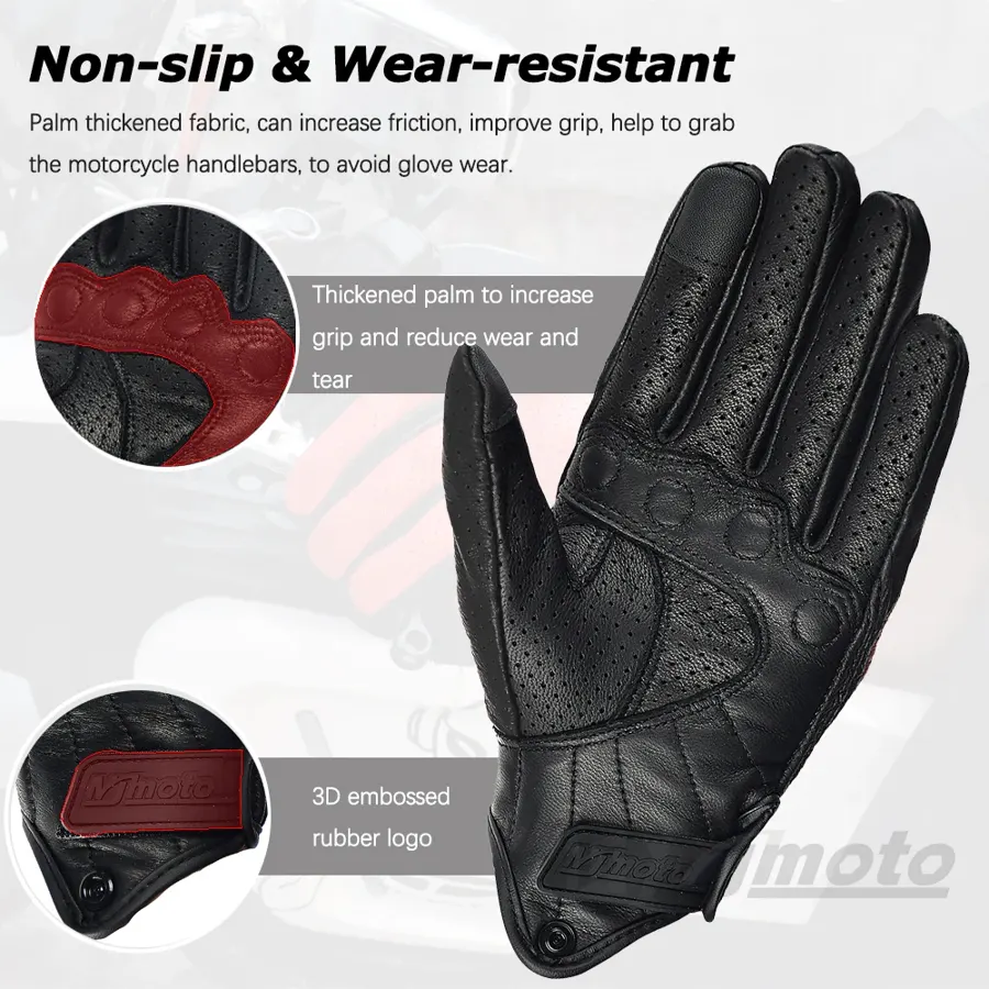 Gants moto cuir rétro perforés, photo 5
