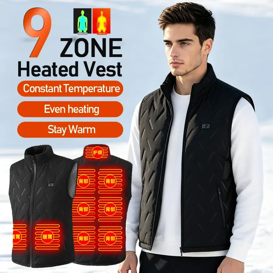 Gilet chauffant USB 9 zones, 3 niveaux de chaleur, homme et femme, photo 3