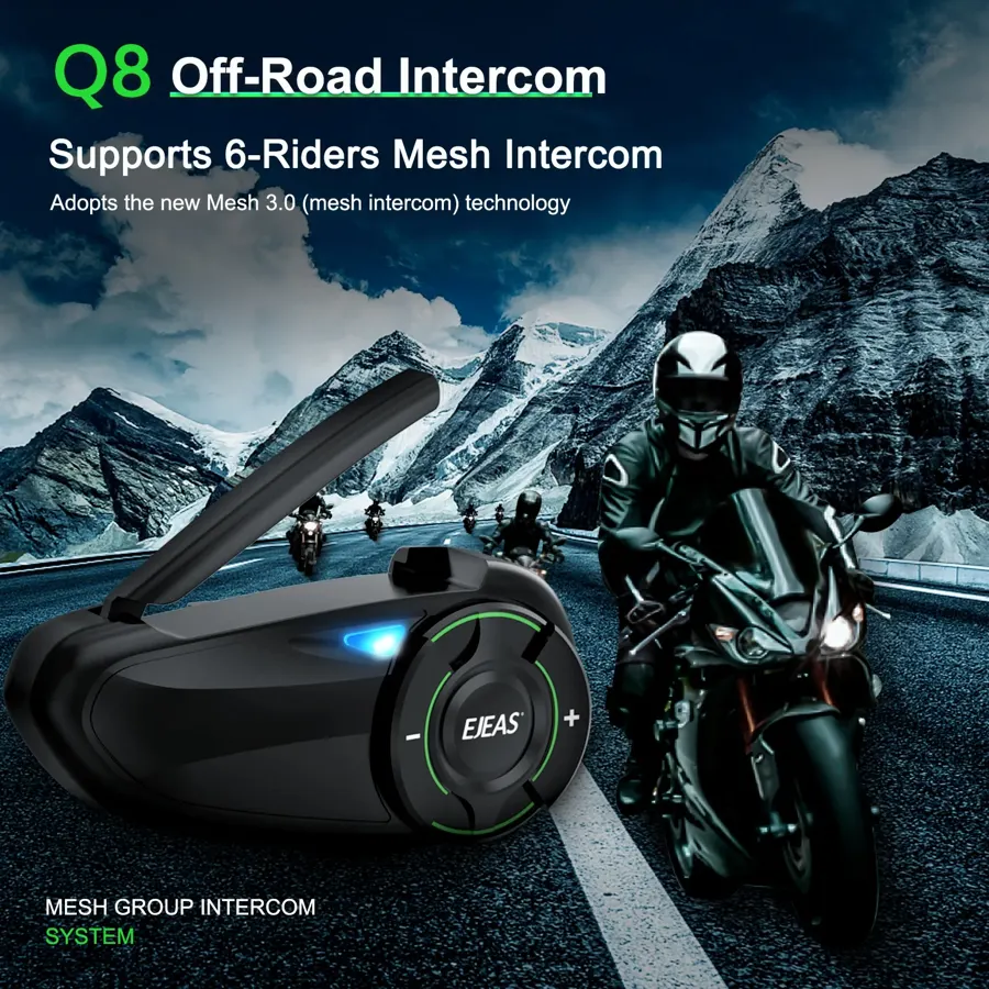Intercom moto Mesh EJEAS Q8 pour 6 motards, Bluetooth 5.1, IP67, photo 2