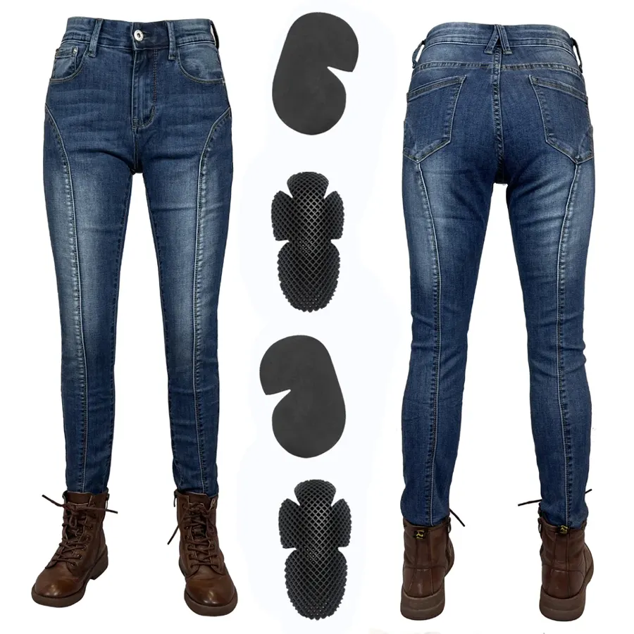 Jean moto femme slim avec protections genoux et hanches, photo 2