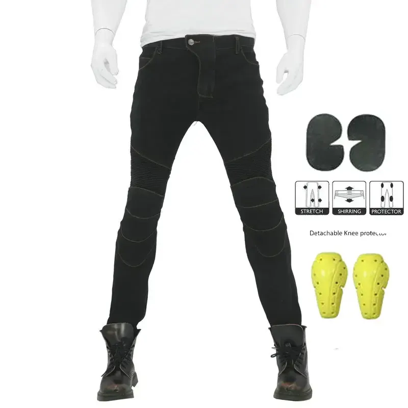 Jean moto homme stretch avec protections genoux et hanches, couleur Noir