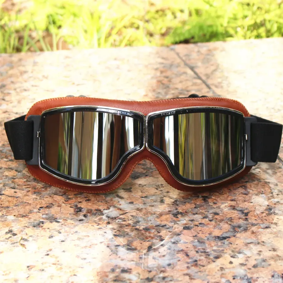 Lunettes moto vintage aviateur en cuir, photo 2