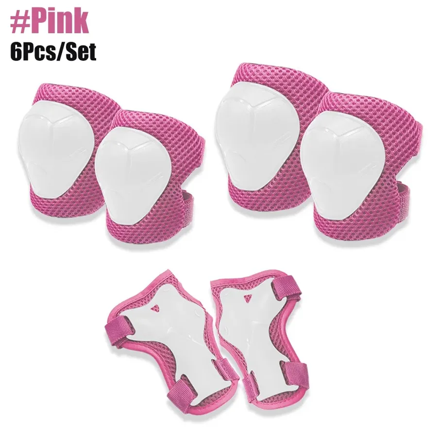 Protections enfant genoux, coudes et poignets (6 pièces), 3 à 15 ans, couleur Rose