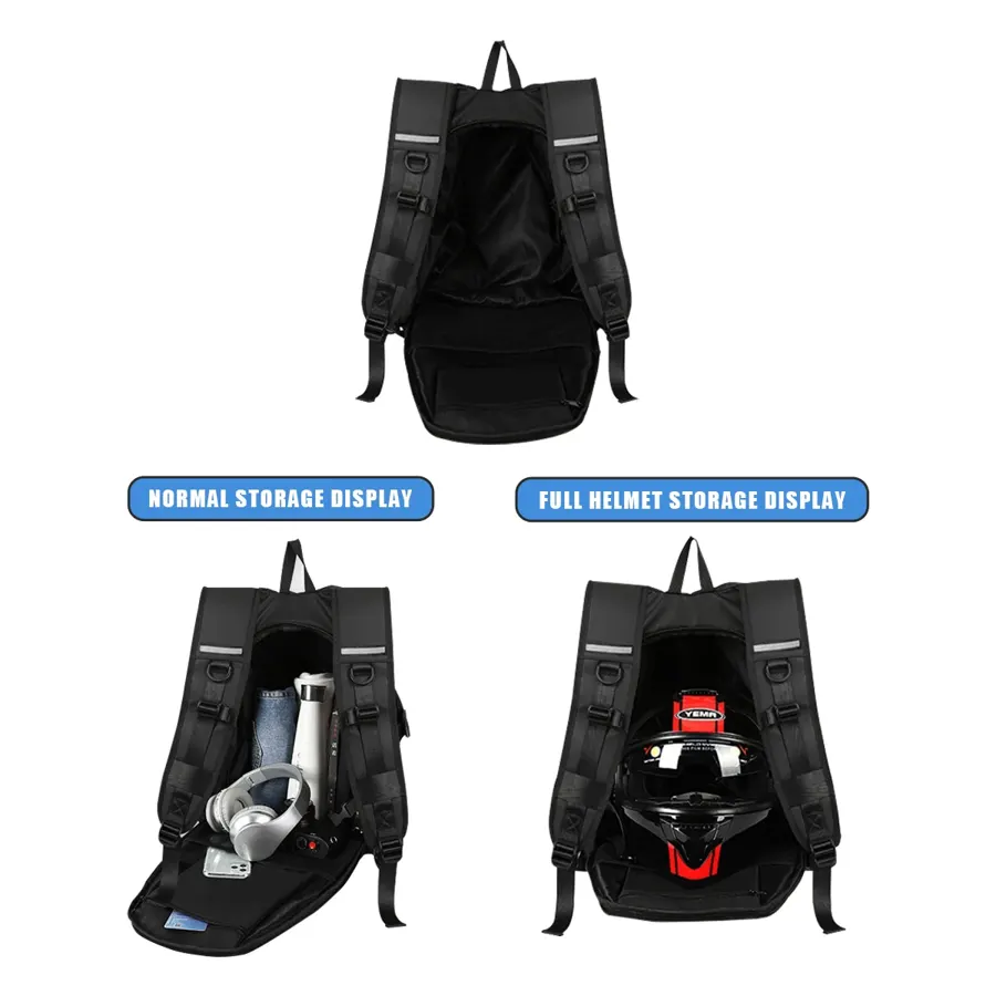 Sac à dos moto porte-casque imperméable avec bande réfléchissante, photo 3