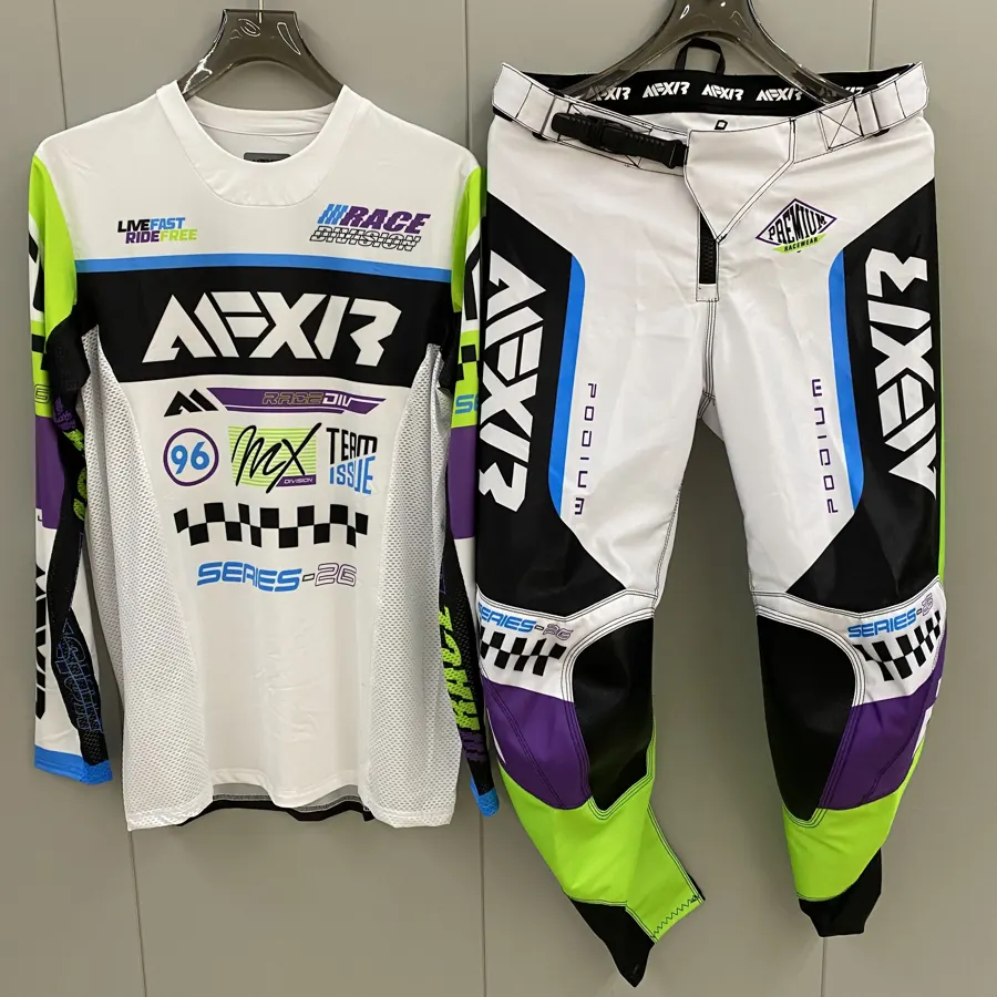 Tenue de motocross maillot + pantalon, 6 coloris, coloris Blanc et noir